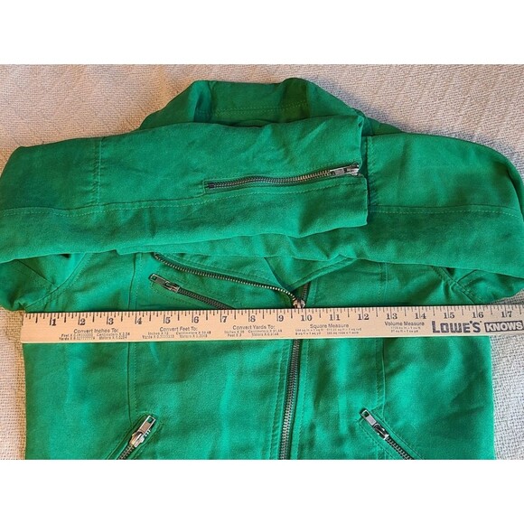H&M Divided Faux Suede Burnout Velvet Green Zipper Moto Jacket Lined Womens 6 - Picture 10 of 13